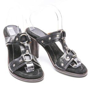 Frye Elvira Black Harness T-Strap Leather Sandal